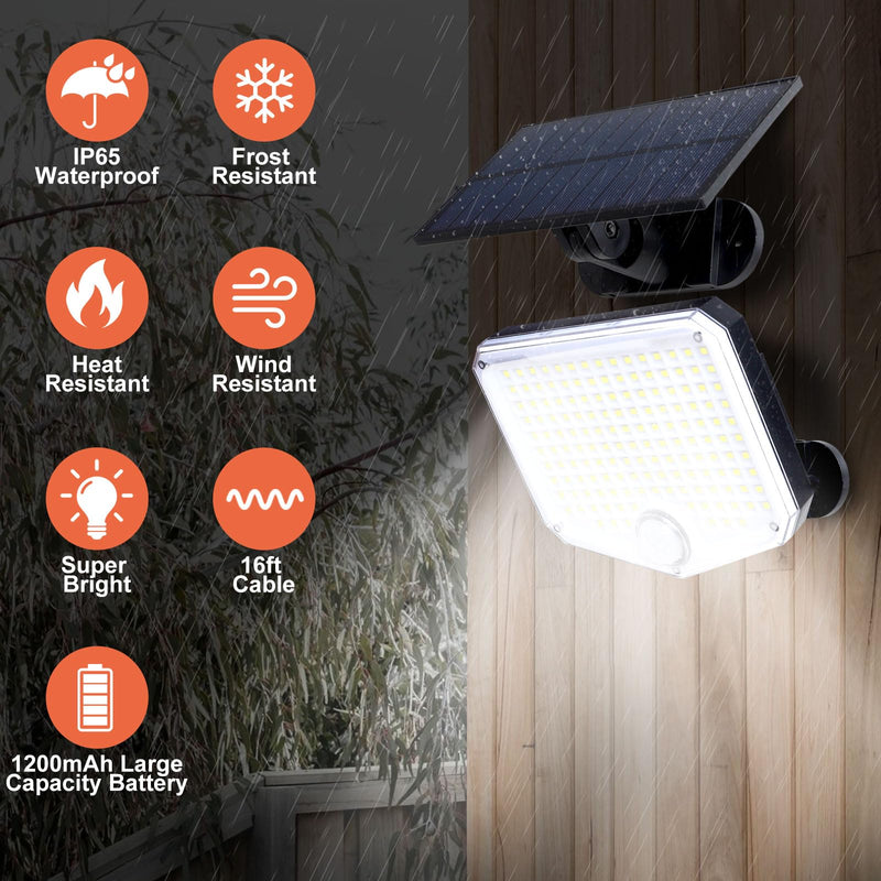 153 LED Solar Wall Lights, 180°Beam Angle Solar Security Lights Outdoor, Solar Powered Motion Sensor Lights Outside with Remote, Waterproof Flood Light for Porch, Patio,Yard,Garage,2 Pack 2