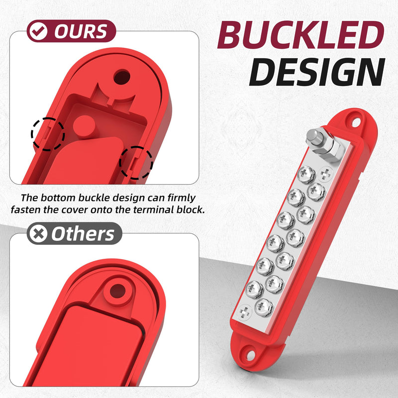 Bus Bar 12V 150A Power Distribution Block 1/4" Stud & 12 x #8 Terminal Screws 12 Volt Positive Battery Marine Bus Bar for Solar Battery Wiring, Marine, Boat and Automotive Red