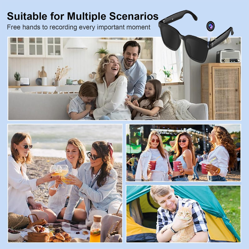 Ai Smart Glasses with Camera and Bluetooth, 5MP HD 1080P Video Recording Photo Taking UV Protection Eyewear Glasses, Voice Assistant, Open-Ear Audio for Outdoor Sport Cycling, Hiking Travel With Polarized Lenses