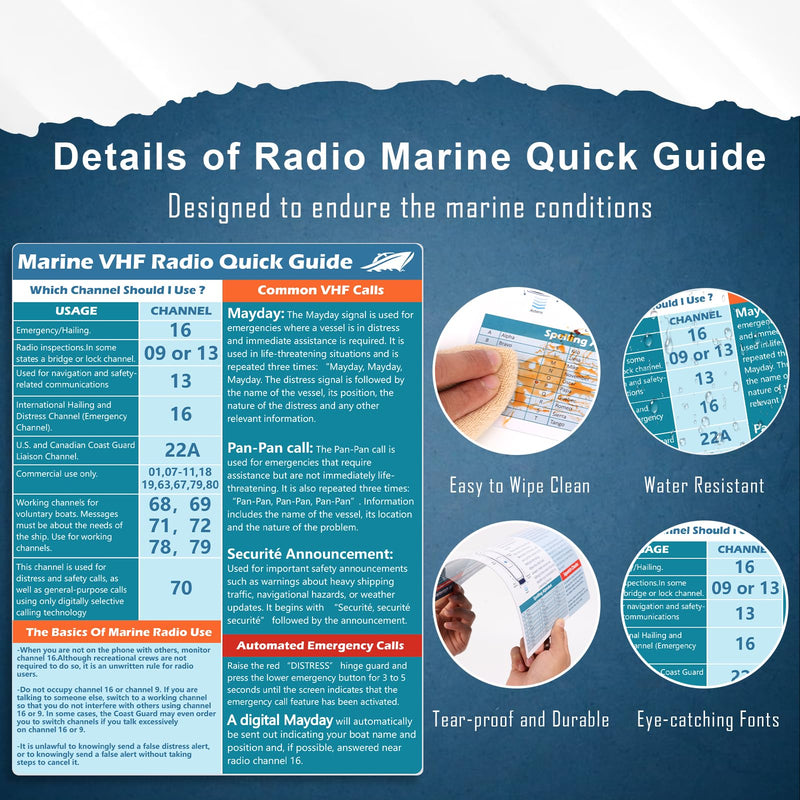 3 Pcs VHF Radio Marine Quick Guide Chart 8.5×11 inch Boating Reference Card Letter Size Boat Accessories Sailing Gift Boat Gift Boat Must Haves for Men Ship Fishing Improved Safety Two-Way Radio (3) 3