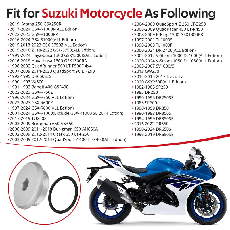 JAVIK Crankcase Cover Plug O Ring 09259-36021 for Suzuki V-Strom Haya-busa QuadSport GSX-R750 GSX-R600 B-King 1300 SP600 Burgman 650 Inazuma DR650 QuadRacer 450 1982-2024 Silver Grey