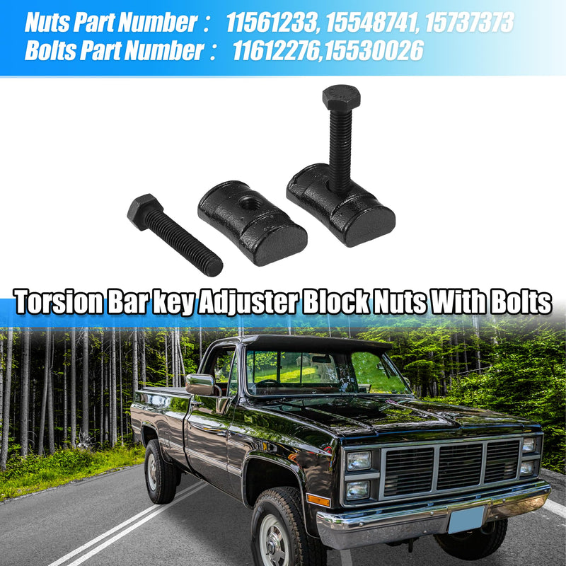 uxcell Torsion Bar Key Adjustment Block Nuts w/Bolts 11561233 11612276 for GMC for Chevy for Cadillac for Oldsmobile, Torsion bar key, Full Thread, 2 Set