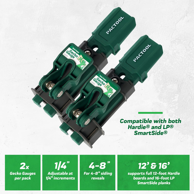 Pactool Universal Gecko Gauge Siding Tool – One-Person Installation for Hardie® Fiber Cement & LP® SmartSide® Engineered Wood, Durable Grip, Heavy-Duty Support for 12’ & 16’ Planks, Gift for Dad Universal: 5/16"–5/8" for Hardie & LP Siding