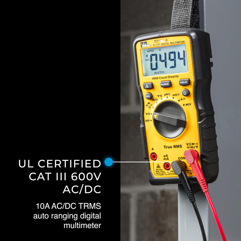 Ideal Electrical 61-337 Auto Range Digital Multimeter with NCVT and Temperature, 600V, CAT III