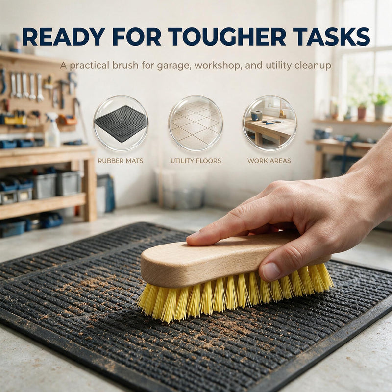 Stiff Bristle Nylon Scrub Brush – Heavy Duty Wooden Scrub Brush for Concrete, Tile, Grout, Patio Furniture, Outdoor Cushions, Entry Mats and Mud Cleaning