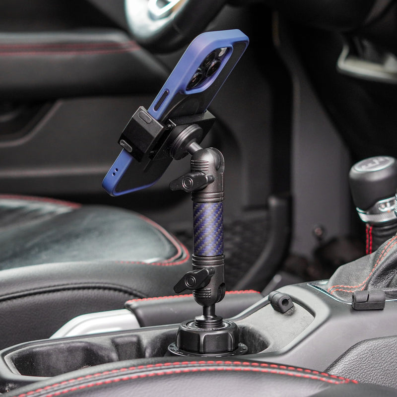 Bulletpoint Adjustable Universal Cup Phone Holder for Car with Carbon Fiber Kevlar Arm Compatible with iPhone Samsung Google Smartphones (Universal Phone Holder) Universal Phone Holder