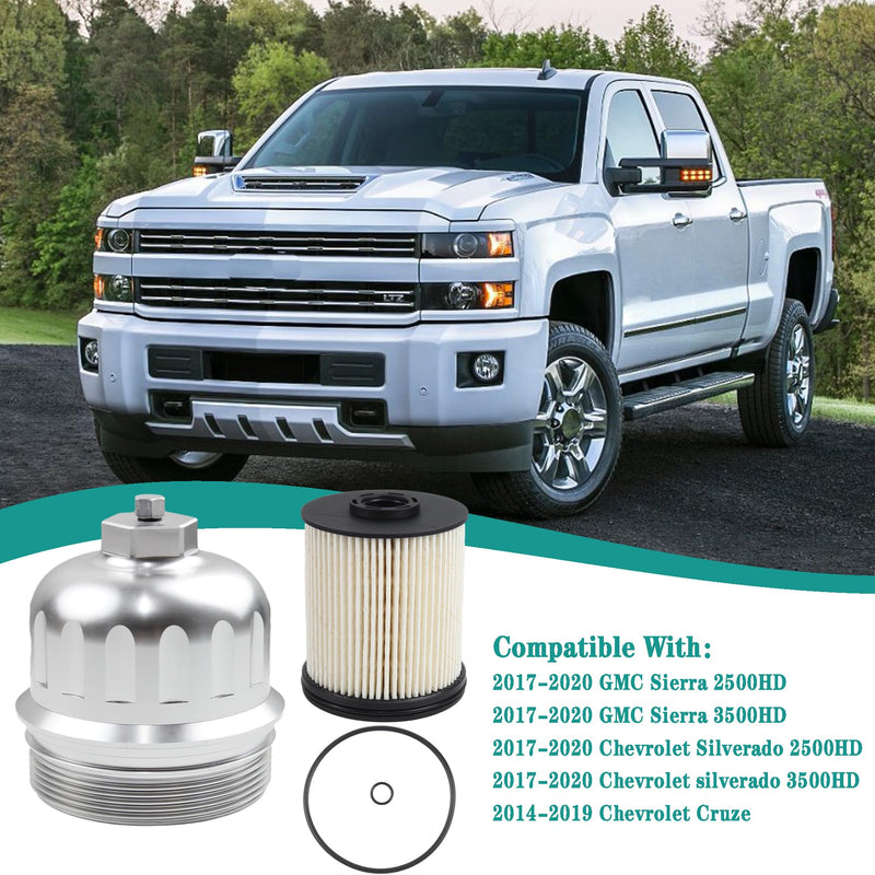 Billet Fuel Filter Housing Cap with TP1015 Fuel Filter Compatible with 2017-2020 Chevrolet Silverado 2500HD/3500HD GMC Sierra 2500HD/3500HD 6.6L L5P Duramax Diesel Replaces 134001