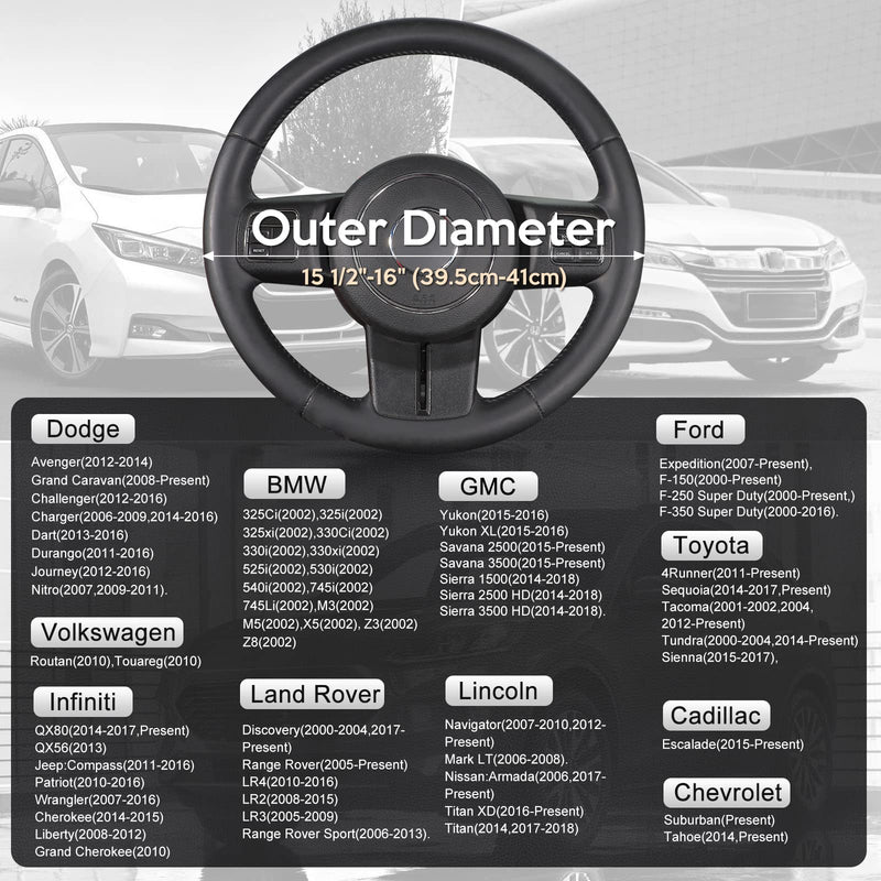 SEG Direct Car Steering Wheel Cover Large Size for F150 F250 F350 Ram 4Runner Tacoma Tundra Range Rover with 15 1/2 inches-16 inches Outer Diameter, Black Microfiber Leather 01-Black Large size[15 1/2''-16'']