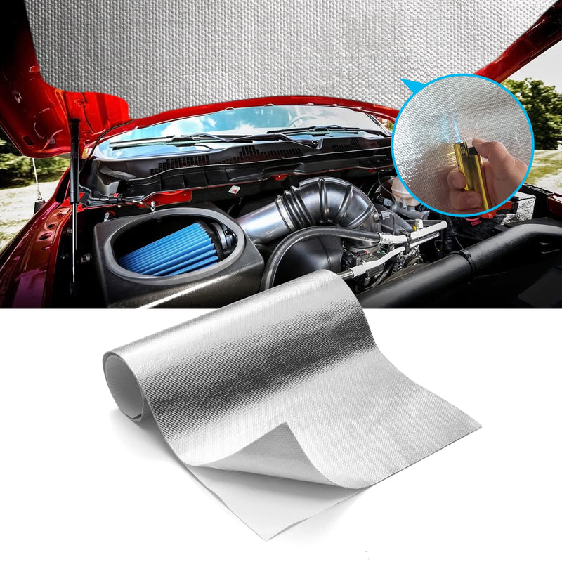 FLASLD Aluminized Heat Shield Mat Thermal Barrier Adhesive Backed Heat Blanket 12'' X 24'', Fiberglass Insulation Reflective Material High Temp Protection 12 x 24 Inch