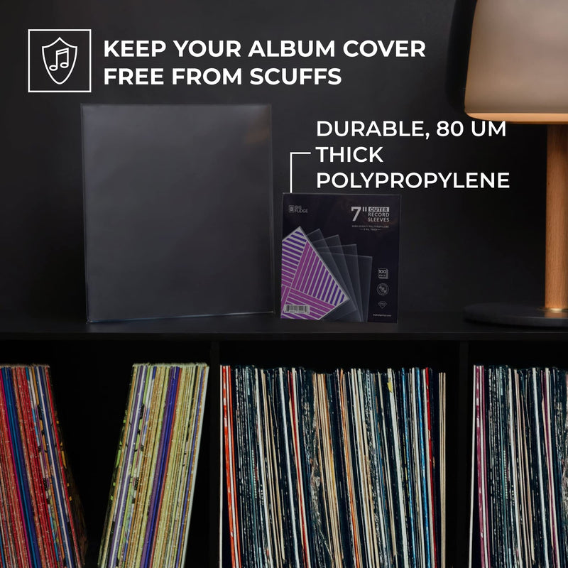 Big Fudge 100x Vinyl Record Outer Sleeves 7 inch | Durable & Wrinkle-Free | Crystal Clear & Made from High-Density Polypropylene | Best Vinyl Covers for LPs & Singles | 3 mil Thick, 7.42" x 7.42 7" 100