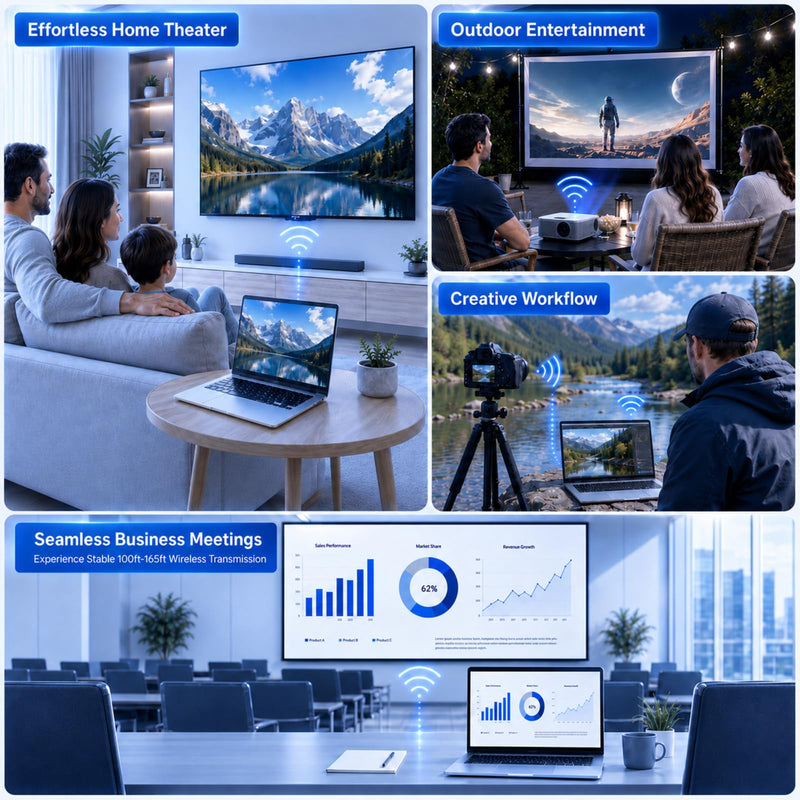 Wireless HDMI Transmitter and Receiver 1080P@60Hz Zero Latency | 5GHz Wireless HDMI, Plug & Play, 4K Decode, <0.01s Latency, Up to 328ft Range. Includes USB-C, Mini & Micro Adapter Gray