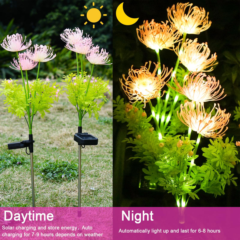 SmilingTown Solar Lights with Light-up Flowers and Stems Outdoor Pathway Decorative Lights Solar Powered Waterproof Lights for Yard Patio Lawn Garden 4 Pack
