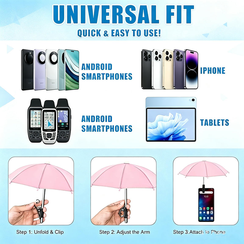 3 Pack Phone Umbrella for Sun, Adjustable Clip-On Cell Phone Umbrella | Portable Mini Phone Sun Shade Shield for Beach Pool Accessories Travel Vacation, Outdoor Video Photo Watching Anti-Glare