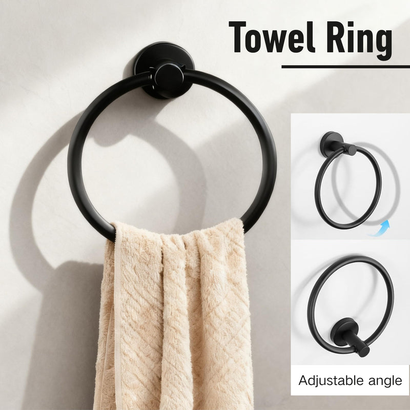 Bathroom Towel Holder Set, 16inch Wall Mounted Black Towel Bar Set for Bathroom,Black Bathroom Hardware, 5 Pieces Towel Rack Set for Bathroom