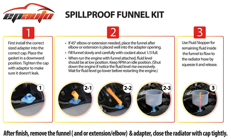 EPAuto Spill Proof Radiator Coolant Filling Funnel Kit