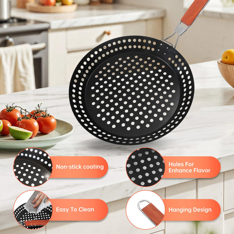 12" Non Stick Grill Pan for Indoor Cooking - Outdoor Grill Skillet Pans for Stovetop BBQ Veggie Carbon Steel Grill Wok