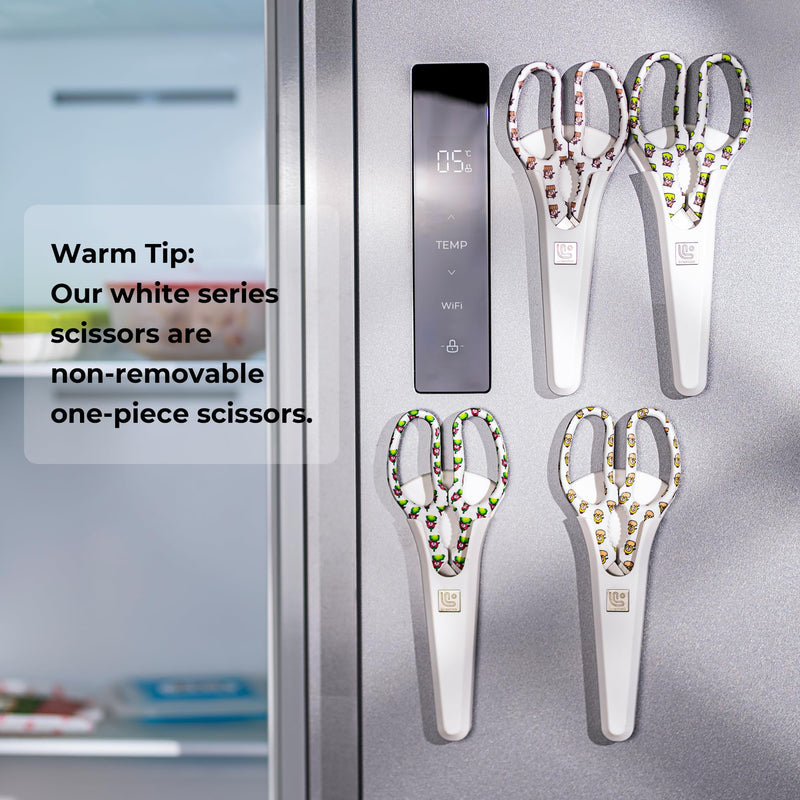 Linoroso Kitchen Scissors Heavy Duty Kitchen Shears with Magnetic Holder Made with Japanese Steel 4034, Multipurpose Ultra Sharp Cooking Scissors for Meat/Vegetables/BBQ/Herbs/Pizza (Graphic,Cow) White/Cow