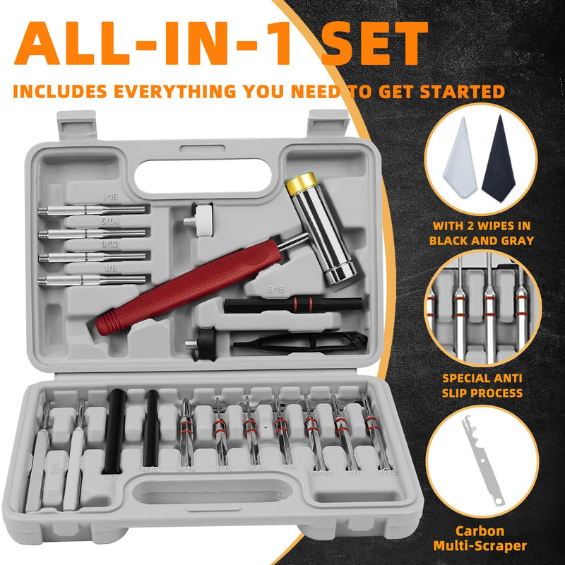 BESTNULE Roll Pin Punch Set, Punch Tools, Made of Solid Material Including Steel Punch and Hammer, Ideal for Machinery Maintenance with Organizer Storage Container (Without Bench Block) Without Bench Block