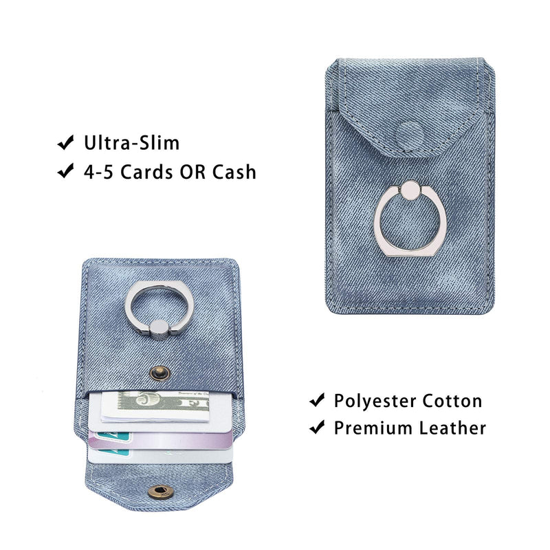 RFID Ring Stand Stick on Wallet for Back of Phone for iPhone Android and All Smartphones Adhesive Credit Card Holder for Cell Phone-Denim Blue … Denim Blue