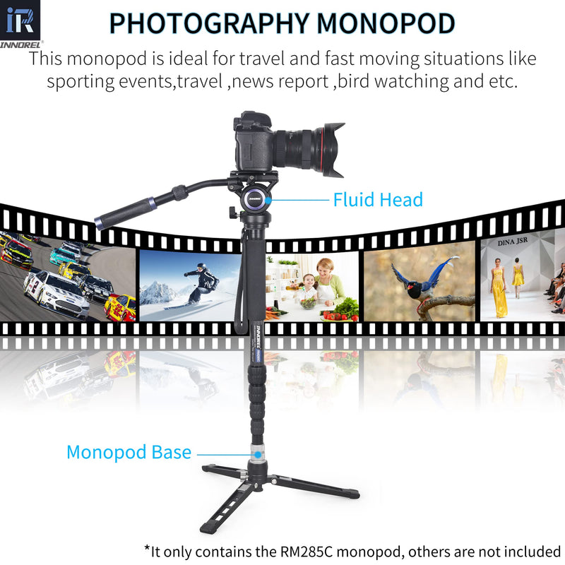 Carbon Fiber Camera Monopod INNOREL RM285C Professional Portable Compact Lightweight Travel 5-Section Monopod for Canon Nikon Sony DSLR Camera Video Camcorder DV Photography Bracket Load 22lbs/10kg 29.0mm max tube