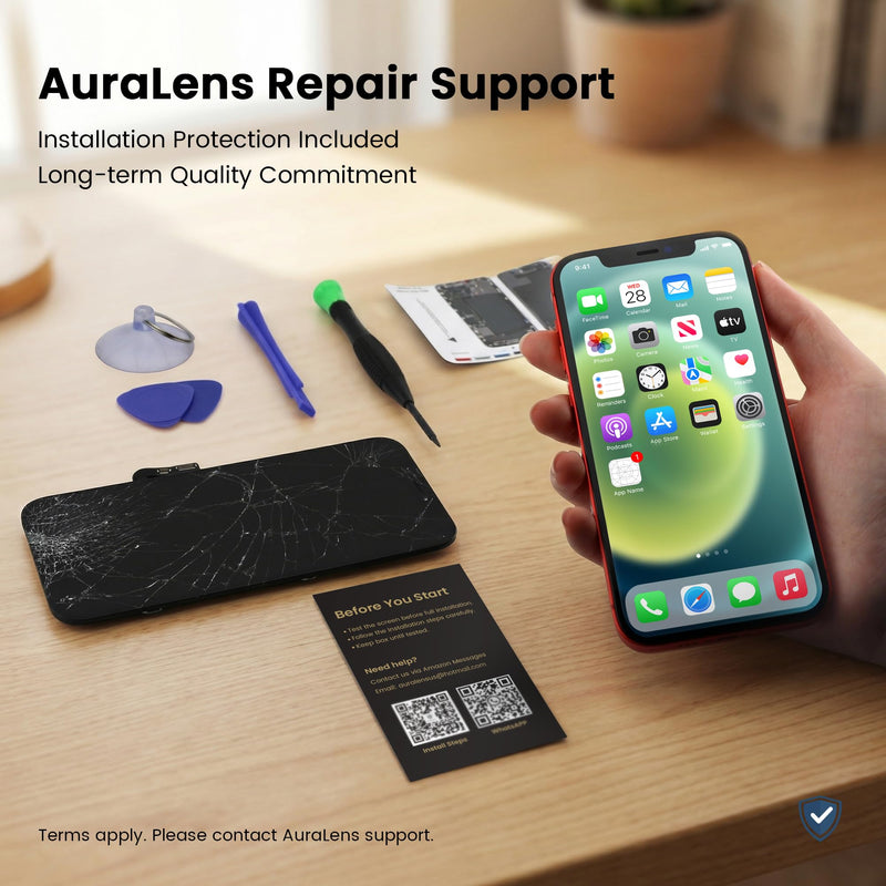 AuraLens for iPhone 12 12 Pro Screen Replacement Kit LCD Display Assembly | A2172 A2402 A2403 A2404 A2341 A2406 A2407 A2408, FHD INCELL Touch Digitizer 6.1 Inch, COF, Tools, Adhesive