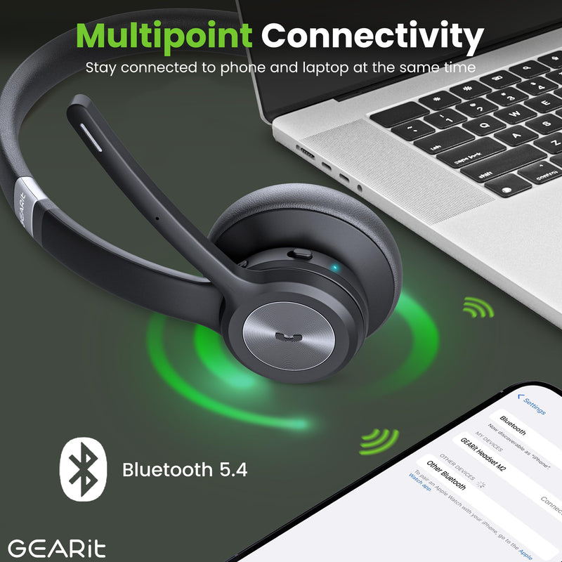 GEARit Wireless Bluetooth Headset with Mic - 35 Hrs Talk Time - for Trucker, w/Noise Cancelling Microphone & Mute Button - Easy to Set Up Wireless for Work, Phone Calls, Homes, Offices MONO Headset w/ 35 Hrs Talk Time Black