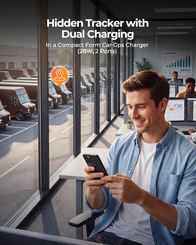 USB C Car Charger,GPS Tracker for Vehicles Cigarette for iOS Find My | 2-Port 40W Super Fast Charging Hidden Portable GPS Tracker Anti-Theft (iOS Only),No Monthly Fee Subscription-Grey Grey