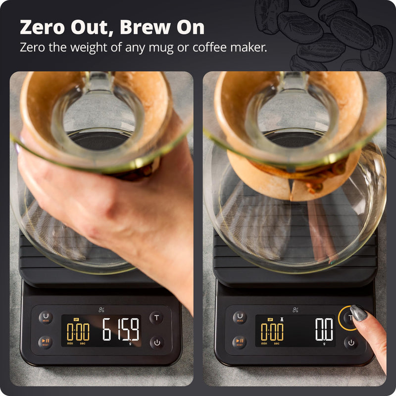 Greater Goods 0.1g Precision Coffee Scale with Timer – 3kg Digital Scale for Pour-Over, Espresso, French Press, Kitchen Use (Onyx Black) Onyx Black
