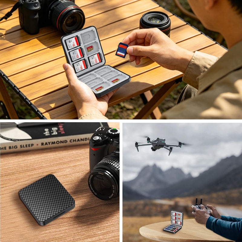 HEIYING Memory SD Card Holder with 24 Card Slots for Micro SD Cards | 12 SD + 12 Micro SD Slots, Magnetic Closure, Compact Portable Storage case with Soft Silicone Interior for Card Protection Checkered Black