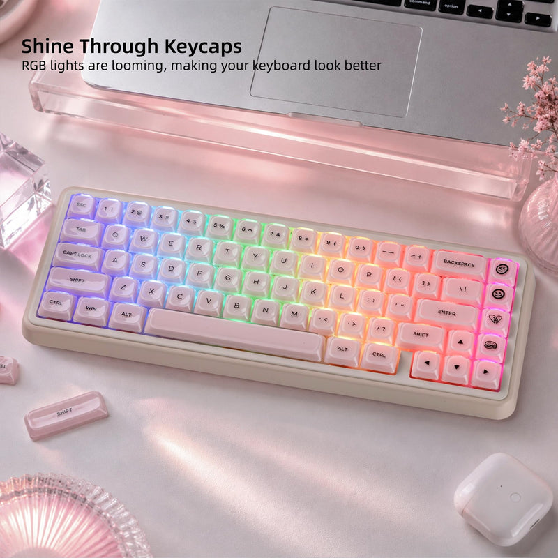 Womier Low Profile Keycaps, Jelly Pink Keycaps, Shine Through Key caps | 127 Keys Custom Keycaps for Mechanical Keyboard 60% 65% 75% 80% 100% Cherry Gateron MX Switches A-Pink