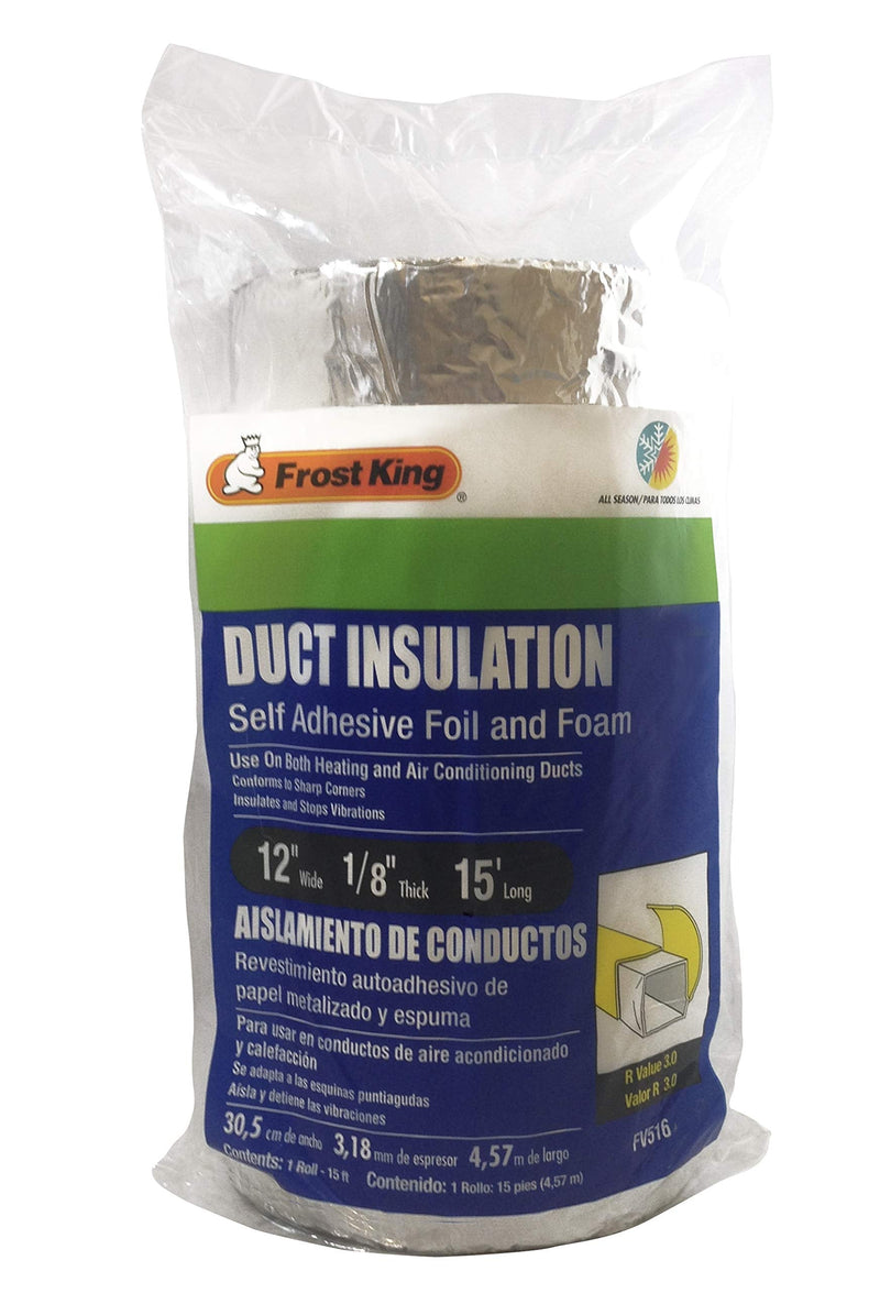 Frost King FV516 Duct Insulation & Tape, 1 1/8" x 15 ft, White, Foot 1 ft x 1/8" x 15 ft