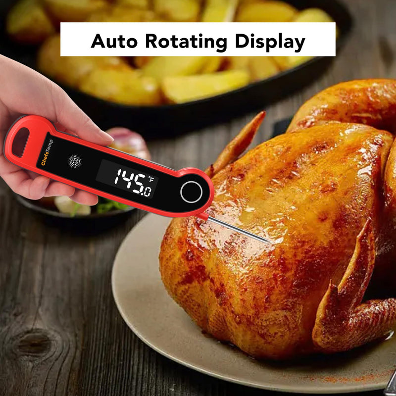 ChefsTemp Digital Instant Read Meat Thermometer with Ambidextrous Backlit for Grilling, Food, BBQ, Kitchen Cooking, Oil Deep Frying & Candy (Red) Red