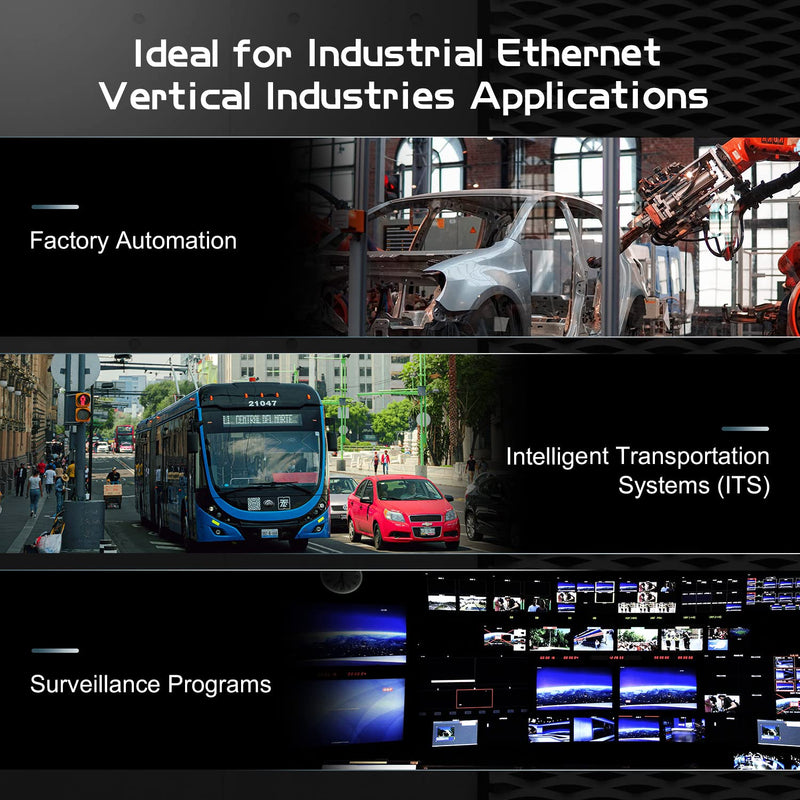 5 Port Industrial Ethernet Switch, 4 Ports and 1 Uplink 10/100Mbps, Fanless Din Rail and Wall Mount, IP40 Aluminum Alloy -40~75°C(-40~185°F), with One Power Supply 5 Port 100Mbps