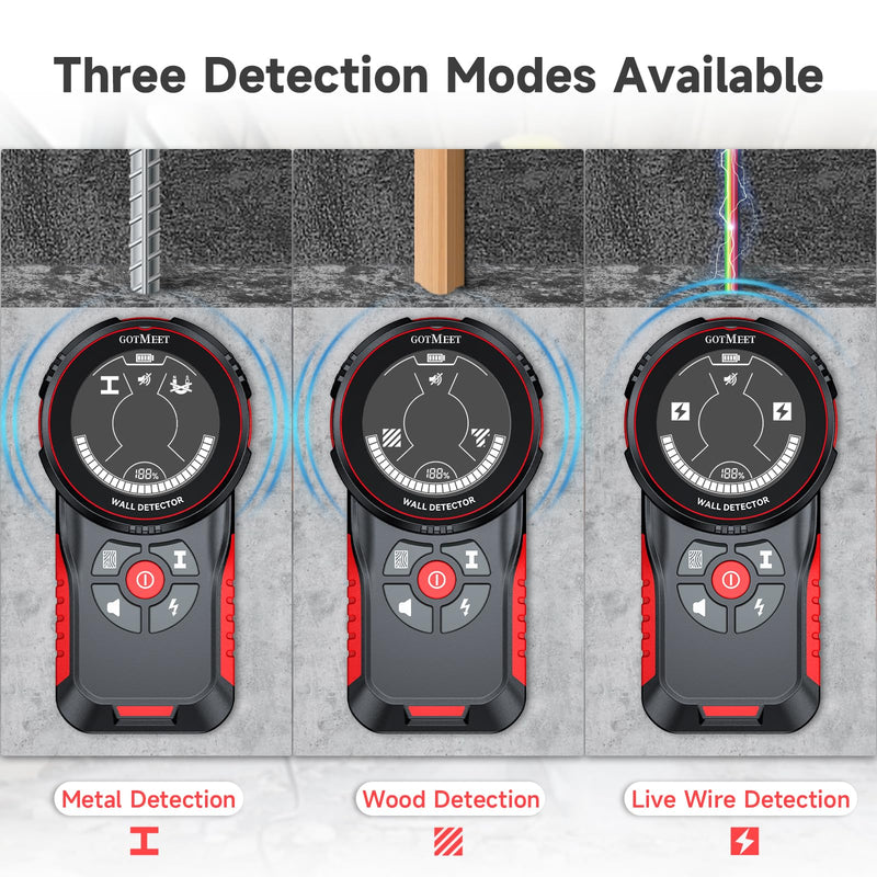 Stud Finder Wall Scanner - Rechargeable Stud Finder Tool with Smart Sensor, HD LCD Display & Audio Alarm, Electronic Stud Detector for Metal Wood AC Live Wire Studs Joist Water Pipe