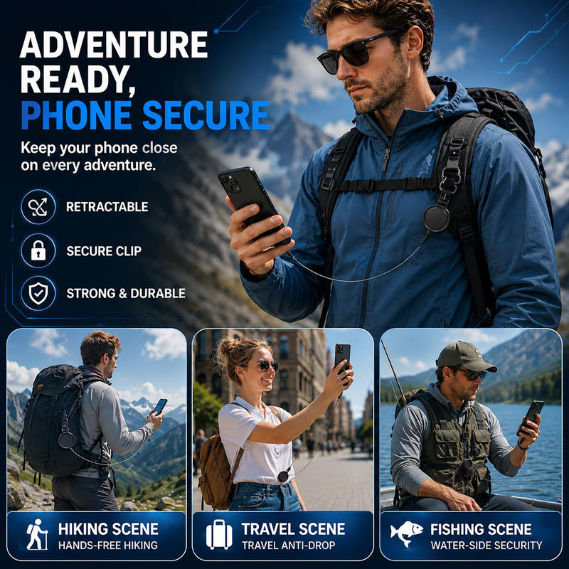 2 Pack Phone Lanyard Retractable Tether Anti Theft Wrist Strap Pickpocket Proof Safety Protection Leash Tab for iPhone Chain Men Accessories Cable Lock Security Cellphone Clip Belt