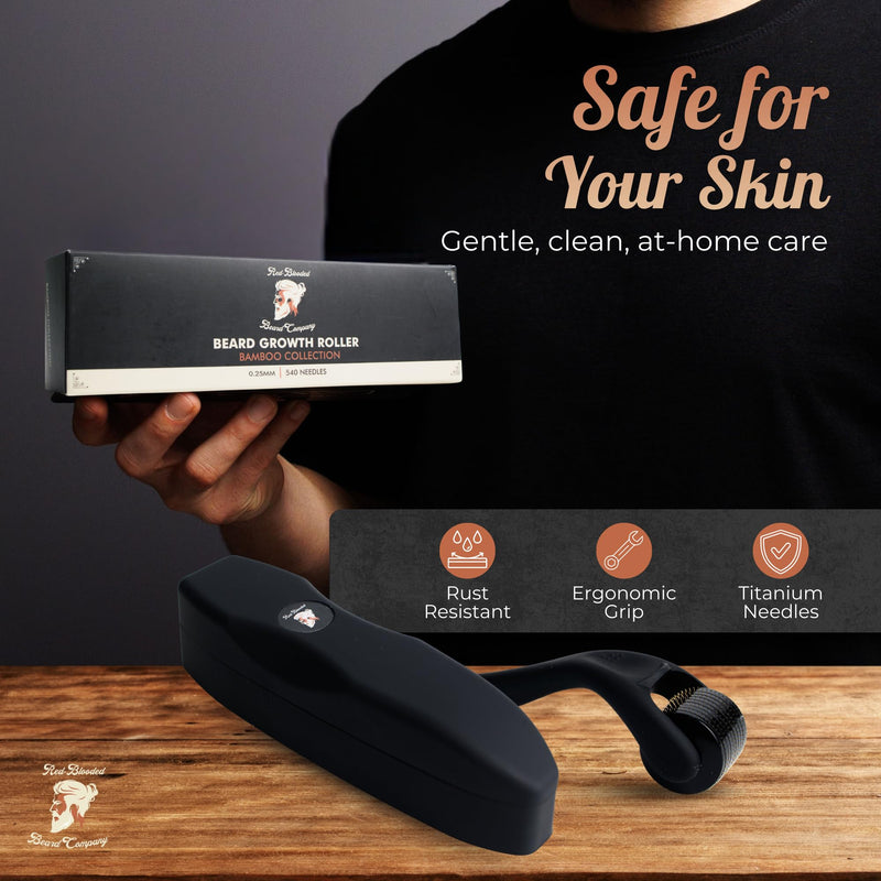 Red-Blooded Beard Roller, Derma Roller, Microneedling Roller, Beard Growth | Also called a dermaroller, this 0.5mm microneedle roller for hair growth supports thicker, fuller beard regrowth for men.