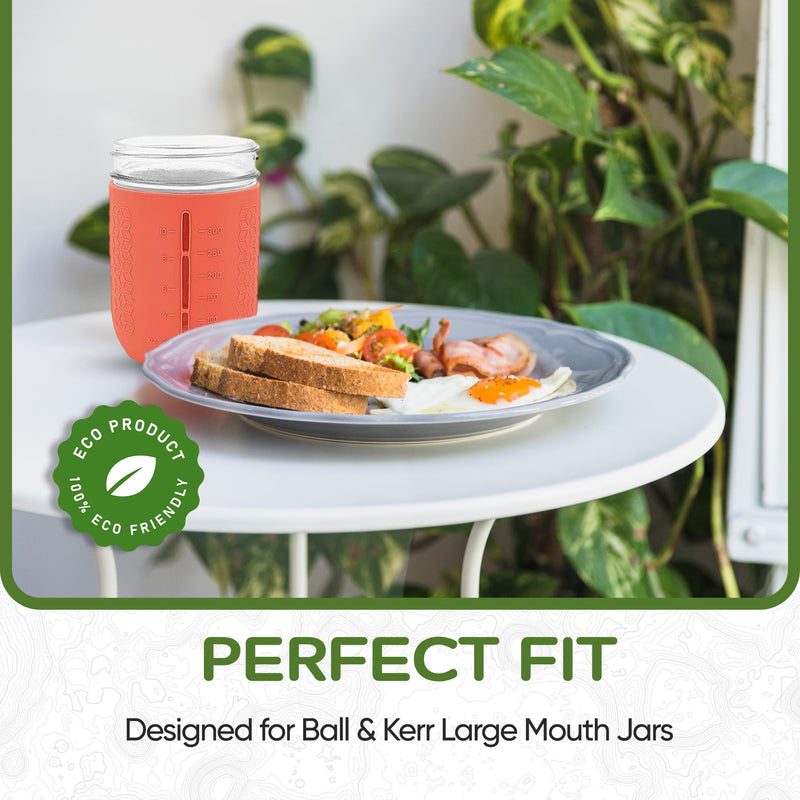 Silicone Mason Jar Sleeves Spring Summer Set | Anti-Slip Protectors for Wide Mouth 16oz Jelly Canning Jars | Cup Holders with Measurement Markings | Dishwasher Safe Jar Jackets - 5 Pack 5, Wide M, Spring Summer