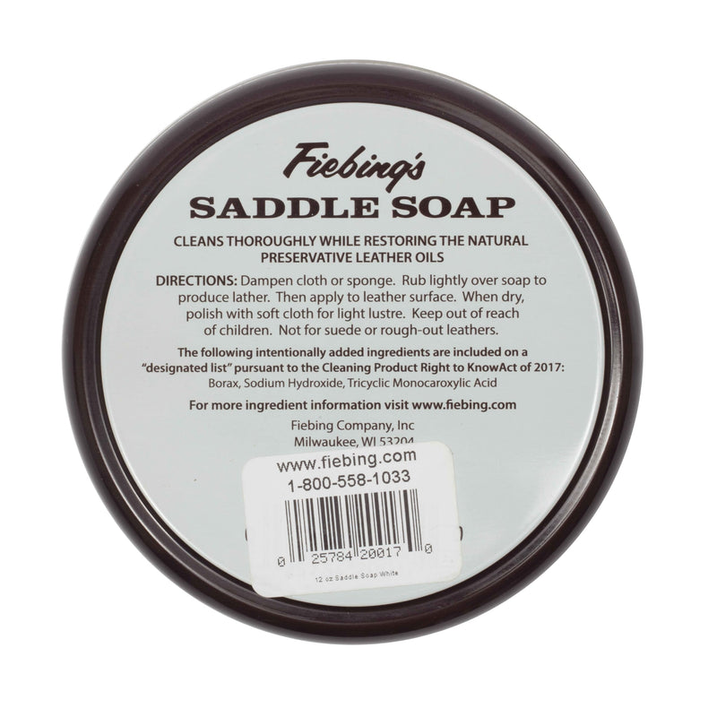 Fiebing's White Saddle Soap for Leather (12 oz Tin) - Cleaner & Conditioner to Soften, Protect & Restore Leathercraft - Soap for Car Seat, Couch, Shoe, Purse, Boot, Bag, & Saddles Unscented 12 Ounce (Pack of 1)