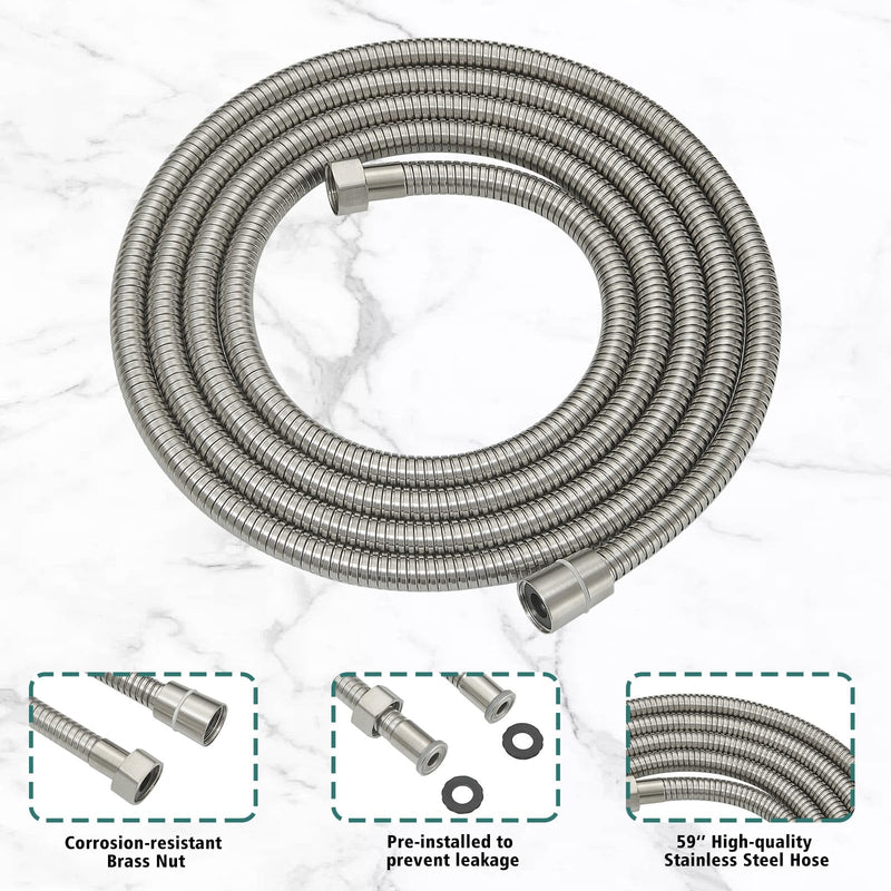 Homipro Chrome Brass 2 In 1 Function High Flow Handheld Shower Head Set High Pressure 7 Inch Chrome Finish Shower Head Sprayer Hand Shower Wand with 59 Inch Hose, Bracket Polished Chrome