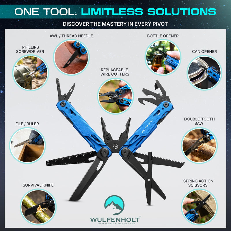 17-in-1 Multitool Pliers with Large Scissors | 6-in-1 Tactical Pen & Carabiners | Gifts for Men, Dad, Husband | EDC Survival Gear | Includes Magnetic Box, Nylon Sheath & Greeting Card