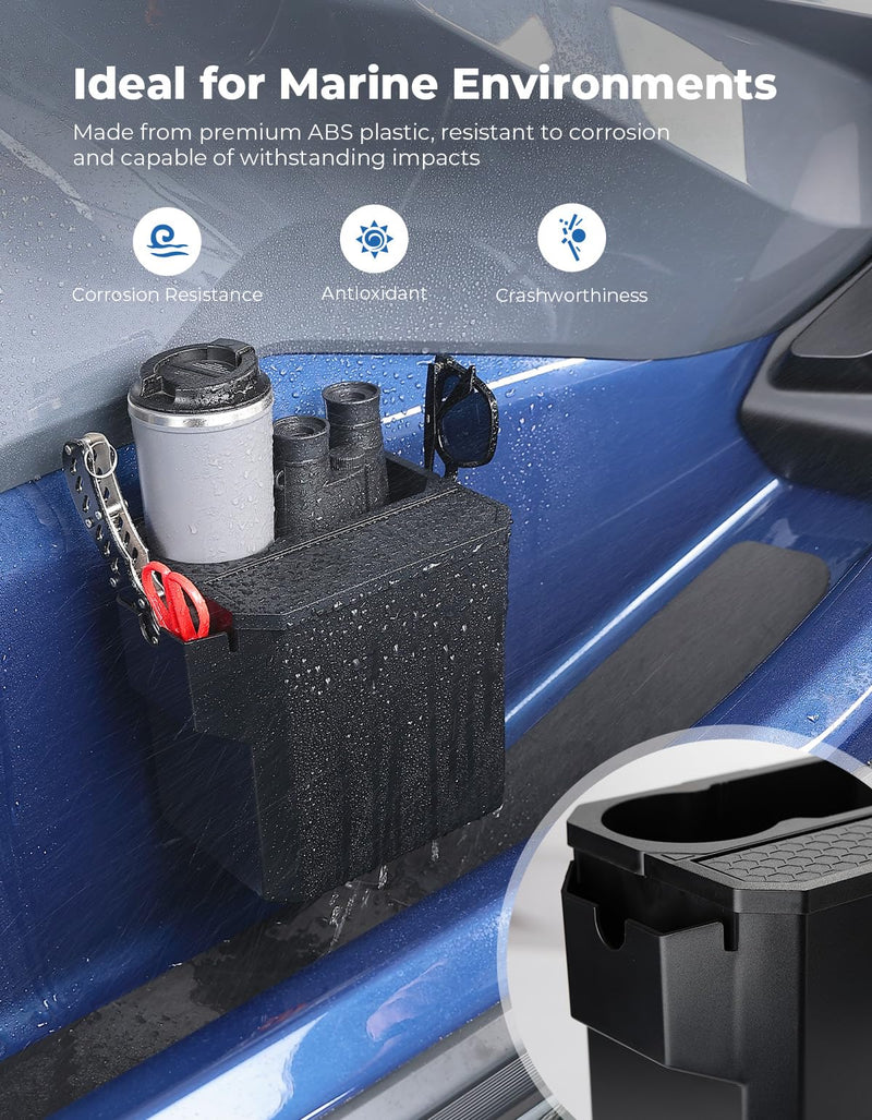 KEMIMOTO Boat Caddy Organizer with Cup Holder, Openable Box Cover and Bottom Storage Box for Bass Boats Kayaks