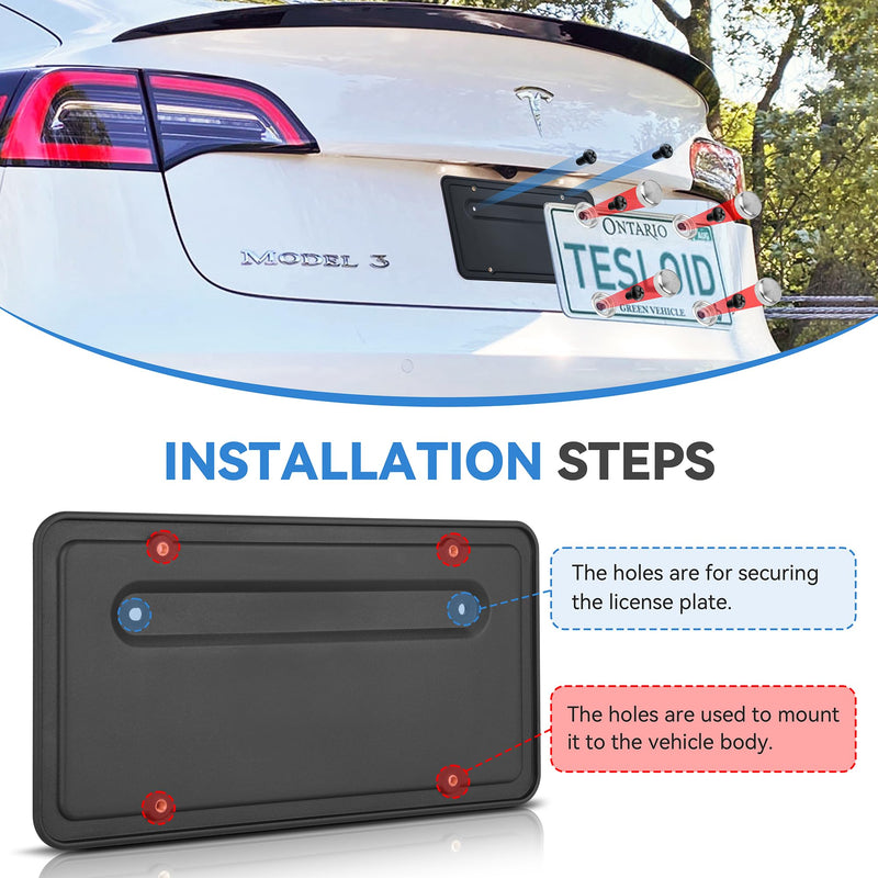 109684400B Rear License Plate Frames for Tesla Model Y and Model 3, Rear Plate Holder with Metal Stainless Steel Screws Cap and Screws, Rust Proof Rattle Proof Rear Plate Mounting Kit