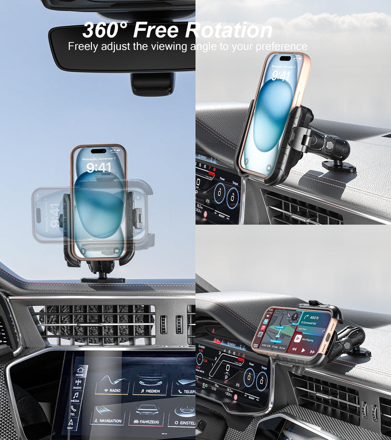 LOKTENWO Phone Mount Holder with Vibration Dampener, Quick Lock Shockproof | No Block Camera Phone Holder, Aluminum AMPS Diamond Base for Car UTV Truck Boat, Fits 5.4"-7.2" Phones