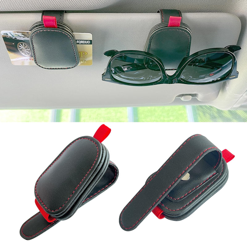 2 Pack Sunglasses Holder for Car Visor, Magnetic Leather Eyeglass Clip, Applicable to Most Eyeglasses,Ticket，Notes and Non-Magnetic Cards, etc. (Black)