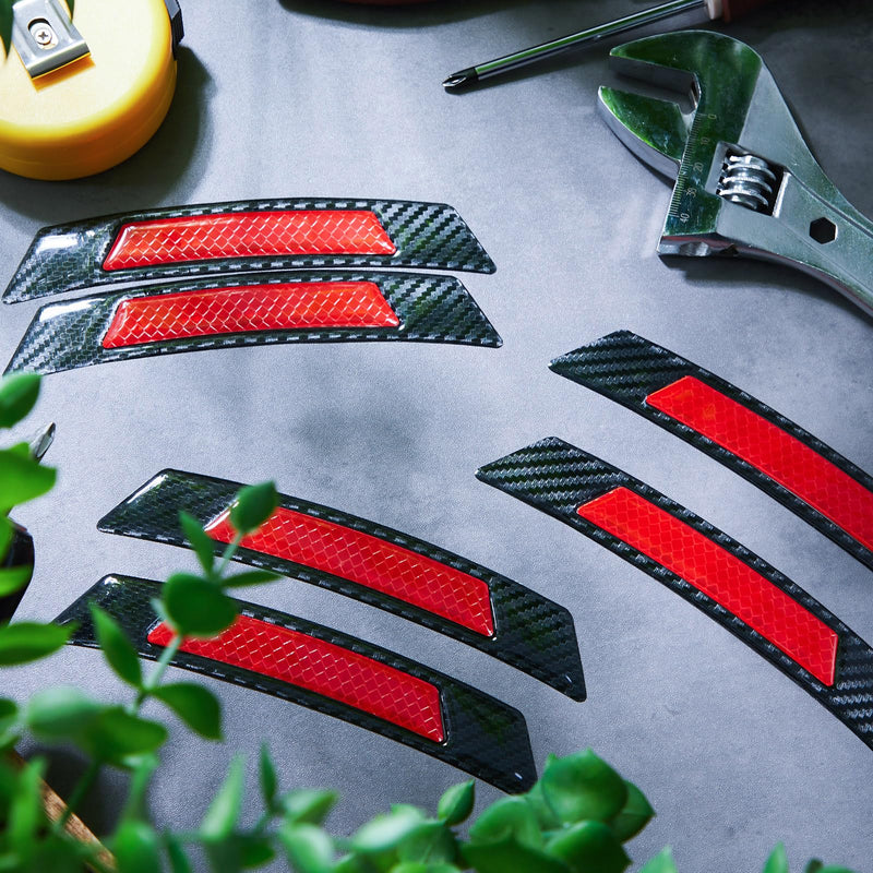 6 Pieces Car Reflective Trim Carbon Fiber Side Marker Stickers Automotive Exterior Accessories Door Reflector Guard for Car SUV Pickup Truck Wheel Well Arch or Side Bumper Fenders (Black and Red) Black and Red
