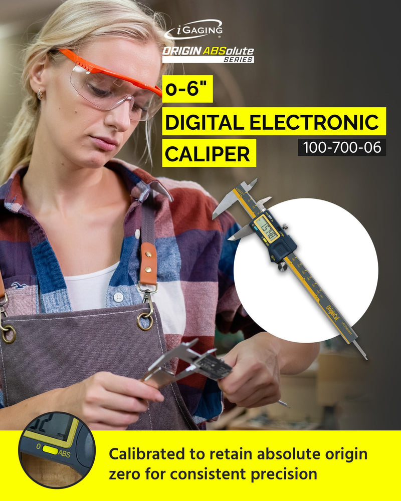 iGAGING Absolute Origin 0-6" Digital Caliper, IP54 Stainless Steel, SPC/USB Output Port, Inch & Metric Modes, Case, Manual 100-700-06