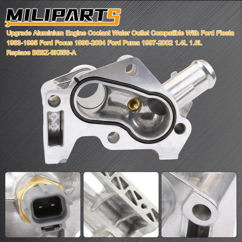 Upgrade Aluminium Engine Coolant Water Outlet Compatible With Ford Fiesta 2011-2019 1.6L Replace BE8Z-8K556-A