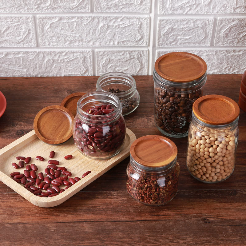 6Pack Regular Mouth and 6Pack Wide Mouth Mason Jar Lids Acacia Wooden Storage Canning Jar Lids Ball Jars Bamboo Wooden Lids with Airtight Silicone Seal, Brown 6Regular Lids+6Wide Lids