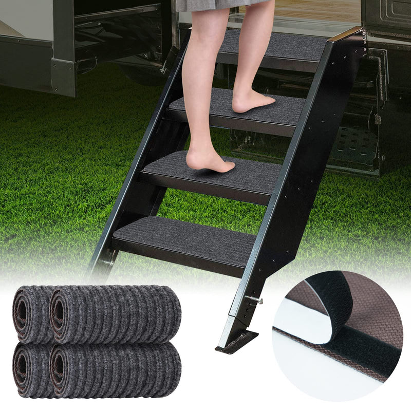 RV Step Covers 4 Pack RV Step Rug, RV Stair Covers Carpets for Mobile Home, Camper, 24 inch Wide (24”*7.5”, Black) 4 Pack 24 x 7.5 inch