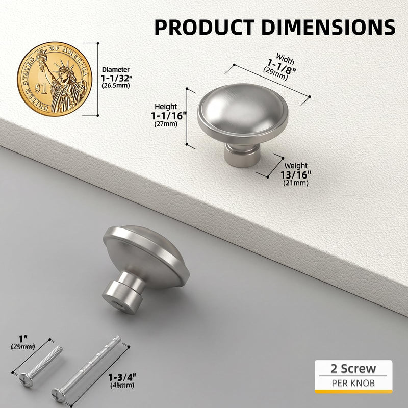 Goldenwarm 10 Pack Drawer Knobs 1-1/4 Inch Brushed Satin Nickel Kitchen Cabinet Knobs - Solid Round Dresser Drawer Knobs - Modern Cabinet Hardware for Bathroom Vanity Cabinets and Dressers Drawers Knob(1-1/4 In)